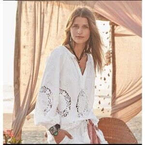 Sundance Princesa Eyelet Tunic Top S 100% Cotton Boho Cottage Festival Beach NWT